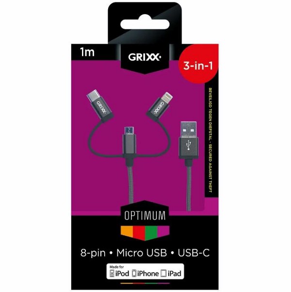 GRIXX ΚΑΛΩΔΙΟ 3IN1 USB-C/MICRO USB/LIGHTNING