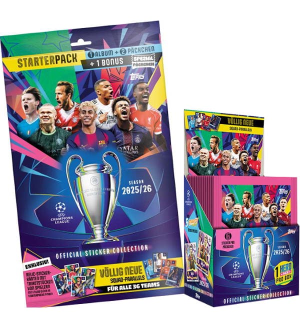 Combo Topps Champions League Stickers 2026 Starterpack + Box 50φακ