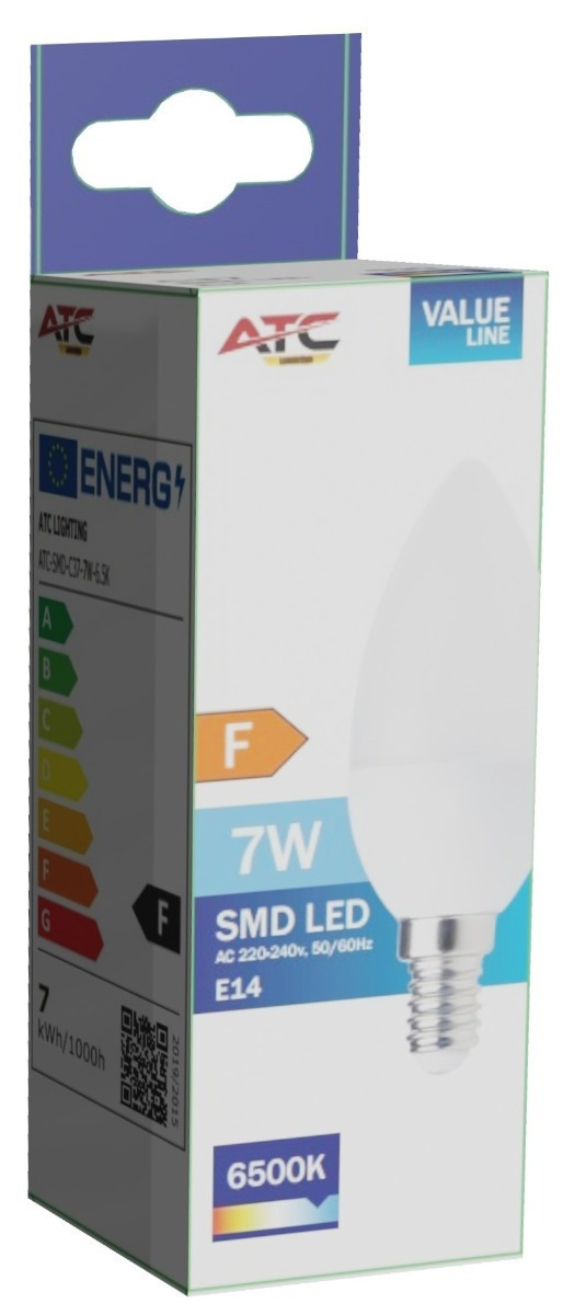 ATC Λάμπα LED 7W 100mm για Ντουί E14 και Σχήμα C37 Ψυχρό Λευκό Dimmable
