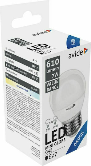 Avide ABBMG27CW-7W Λάμπα LED 7W για Ντουί E27 και Σχήμα G45 Ψυχρό Λευκό 610lm