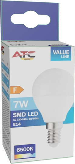 ATC Λάμπα LED 7W 80mm για Ντουί E14 και Σχήμα P45 Ψυχρό Λευκό 600lm