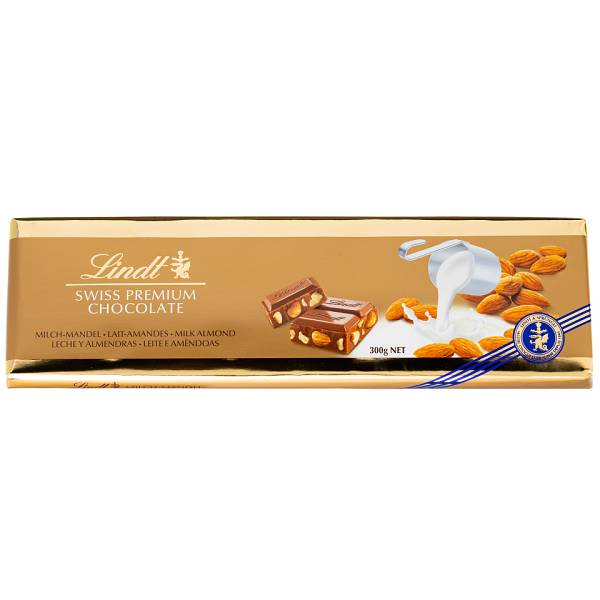LINDT Ελβετική Σοκολάτα Γάλακτος με Αμύγδαλα 300g