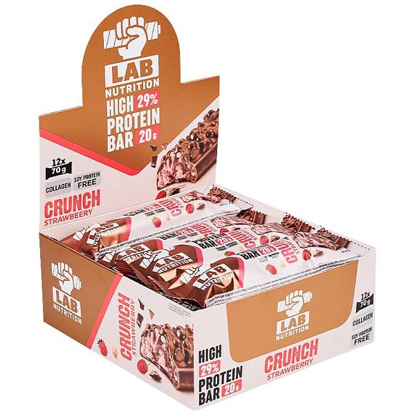 LAB NUTRITION Μπάρα πρωτεΐνης 29% Crunch Strawberry Cream κουτί 12x70gr