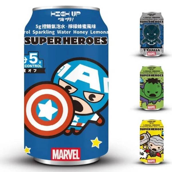 Captain America, Hulk, Thor, Black Panther Sparkling Drink Honey&Lemon Flavor 330ml (τυχαία επιλογή)