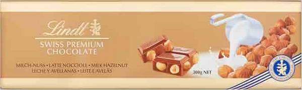 LINDT Ελβετική Σοκολάτα Γάλακτος Με Ολόκληρα Φουντούκια 300g