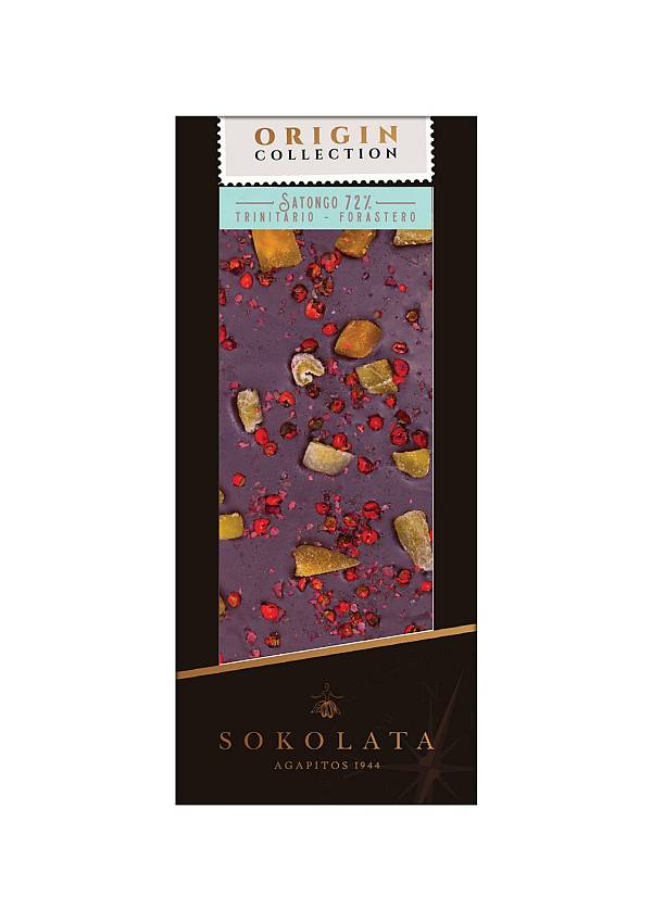 Agapitos 72% Satongo Dark Chocolate Με Mango Pink Pepper Sea Salt Flakes 100g