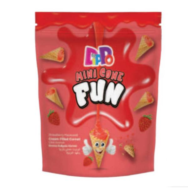 Χωνάκια Βάφλας Dippo Mini Cone Fun Με Κρέμα Φράουλα 70g