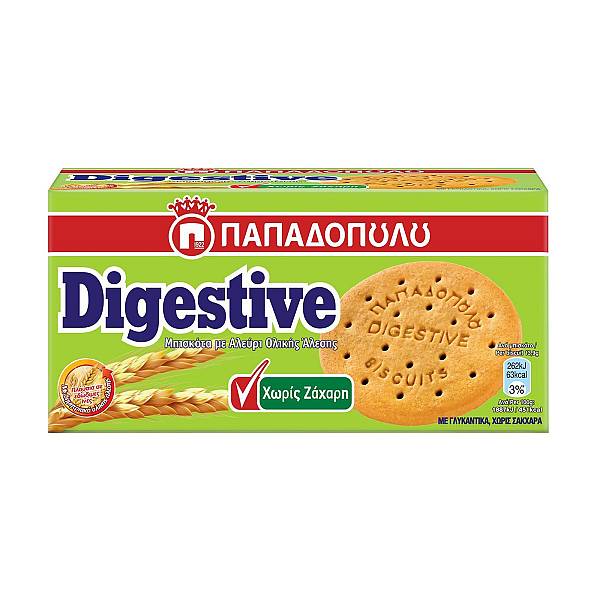 Digestive Μπισκότα Ολικης Αλεσης  Χωρίς ζάχαρη Παπαδοπούλου 250gr