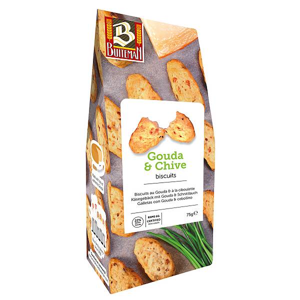 Buiteman Gouda & Chive Biscuits Μπισκότα Με Gouda Και Σχοινόπρασο 75g